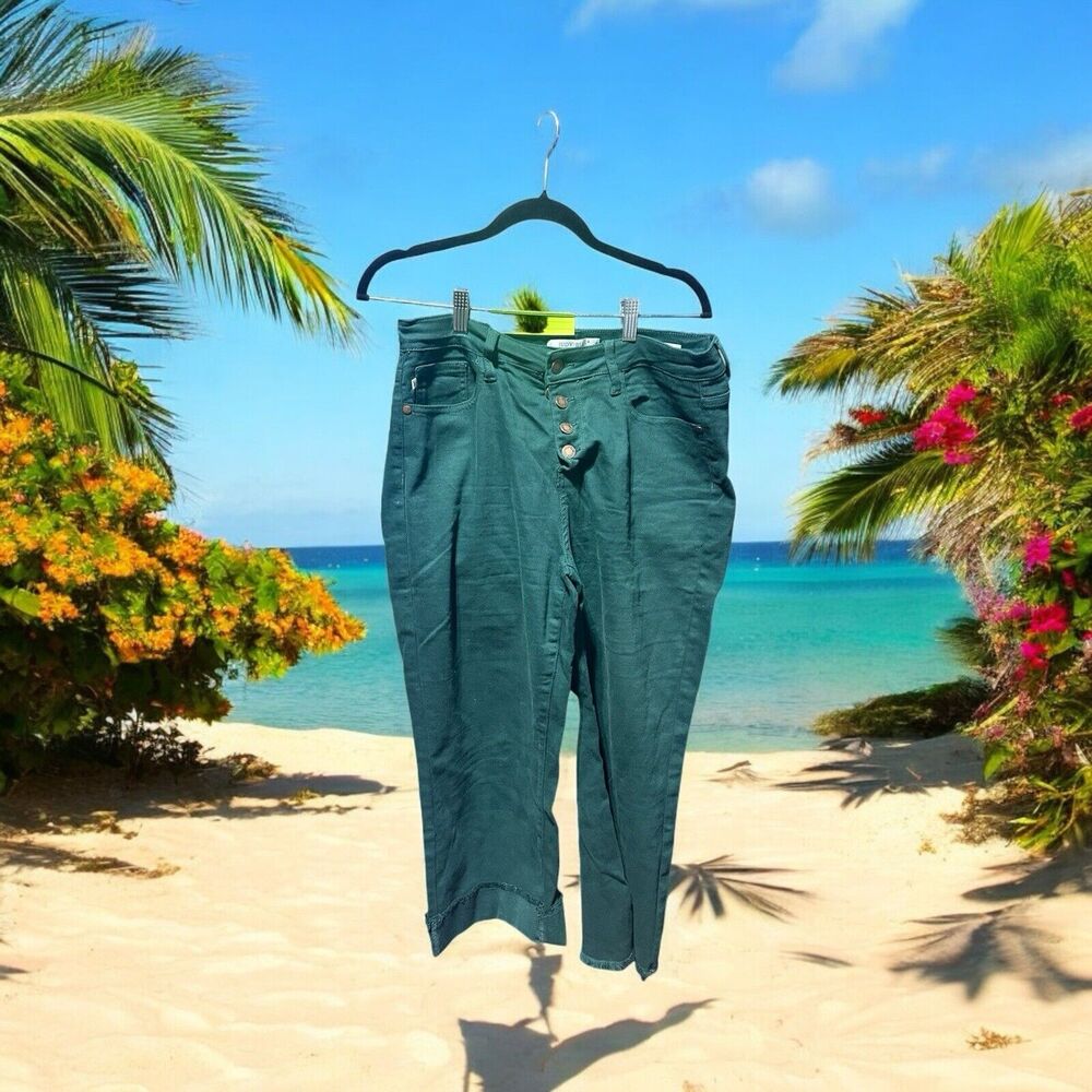 Judy Blue Wide Leg Crop Jeans Womens 11/30 Dark Green Button Fly JB88104C